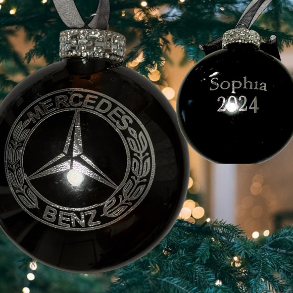 Christmas Ornament, Black/Silver Mercedes Gift, Handmade Gift, Holiday Gift - Picture 1 of 16